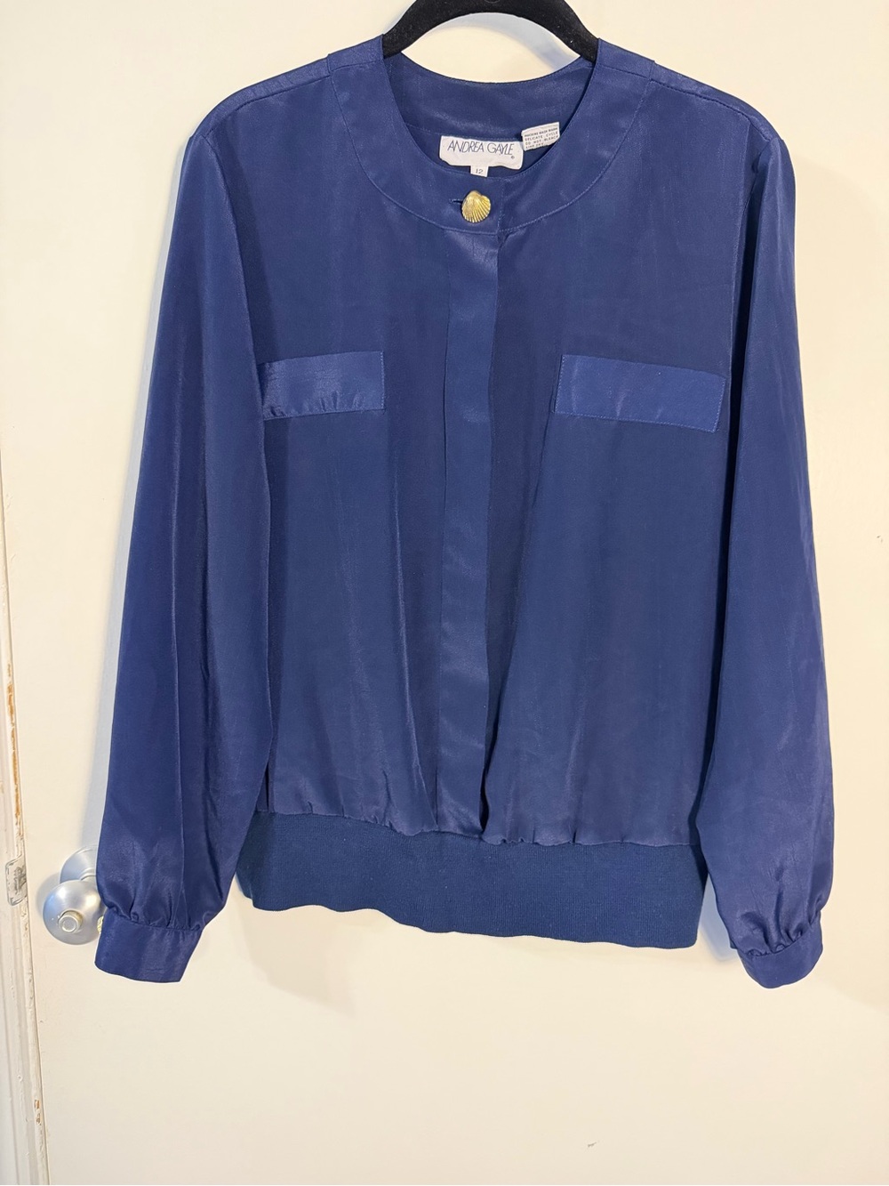 Andrea Gayle Vintage Navy Silk Blouse size 12